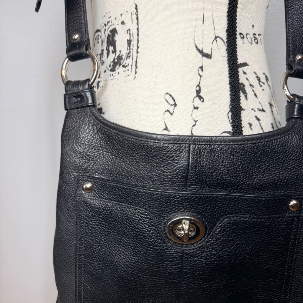 Coach Penelope Crossbody Bag Women Black Pebbled Leather Turnlock Classic - Picture 3 of 13